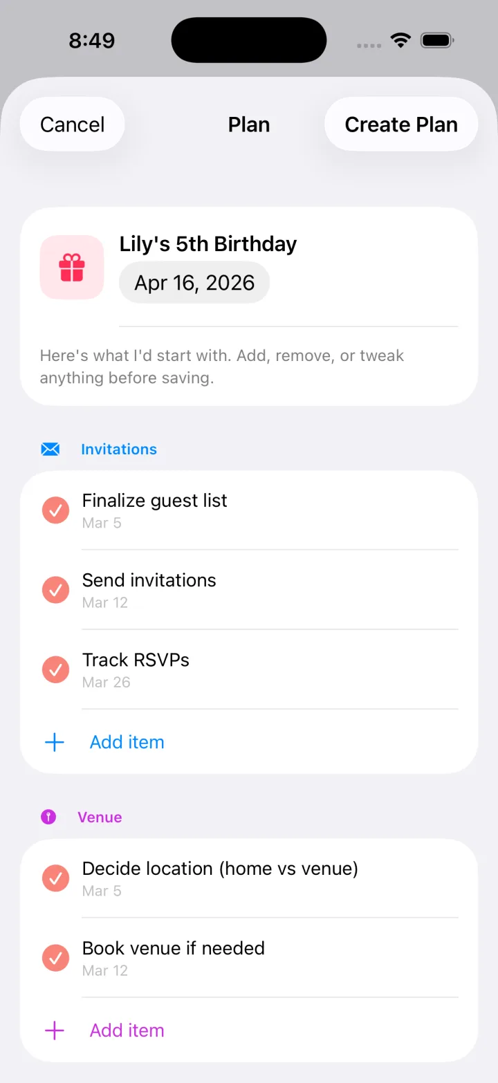 Birthday Planning screenshot